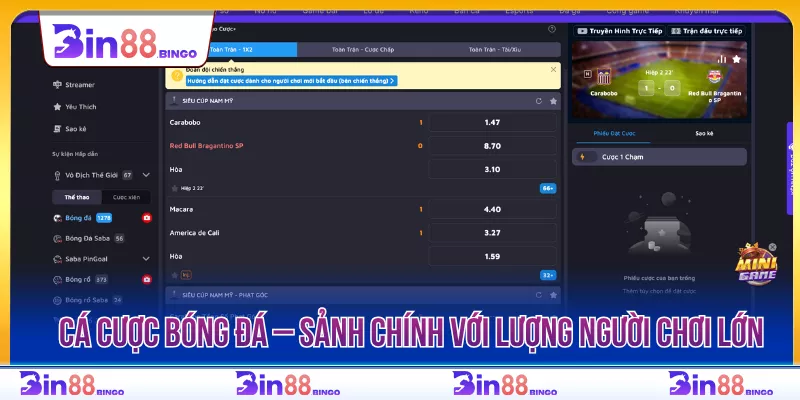 Cá cược bóng đá – Sảnh chính với lượng người chơi lớn nhất