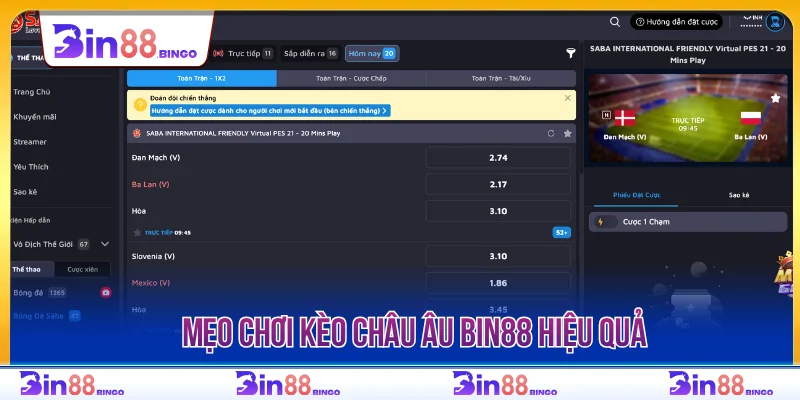 Mẹo chơi kèo châu Âu BIN88 hiệu quả