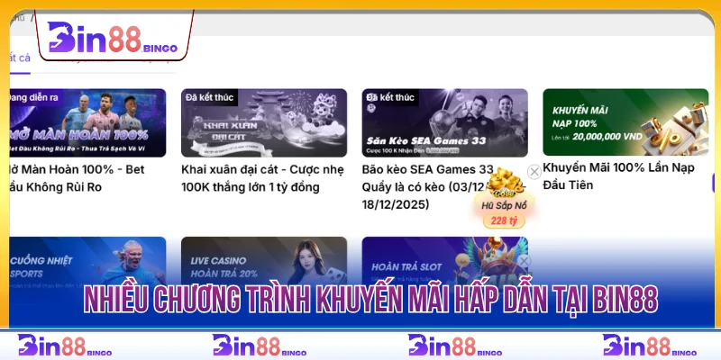 Nhiều chương trình khuyến mãi hấp dẫn tại BIN88 